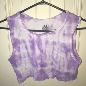 cropped purple tie dye ribbed tank top